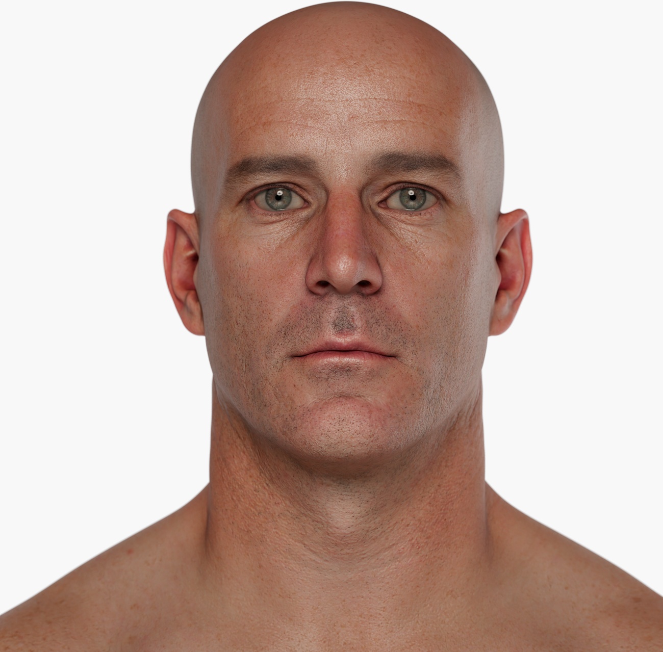 High-resolution head scan render of an athletic male with strong jawline and smooth skin detail